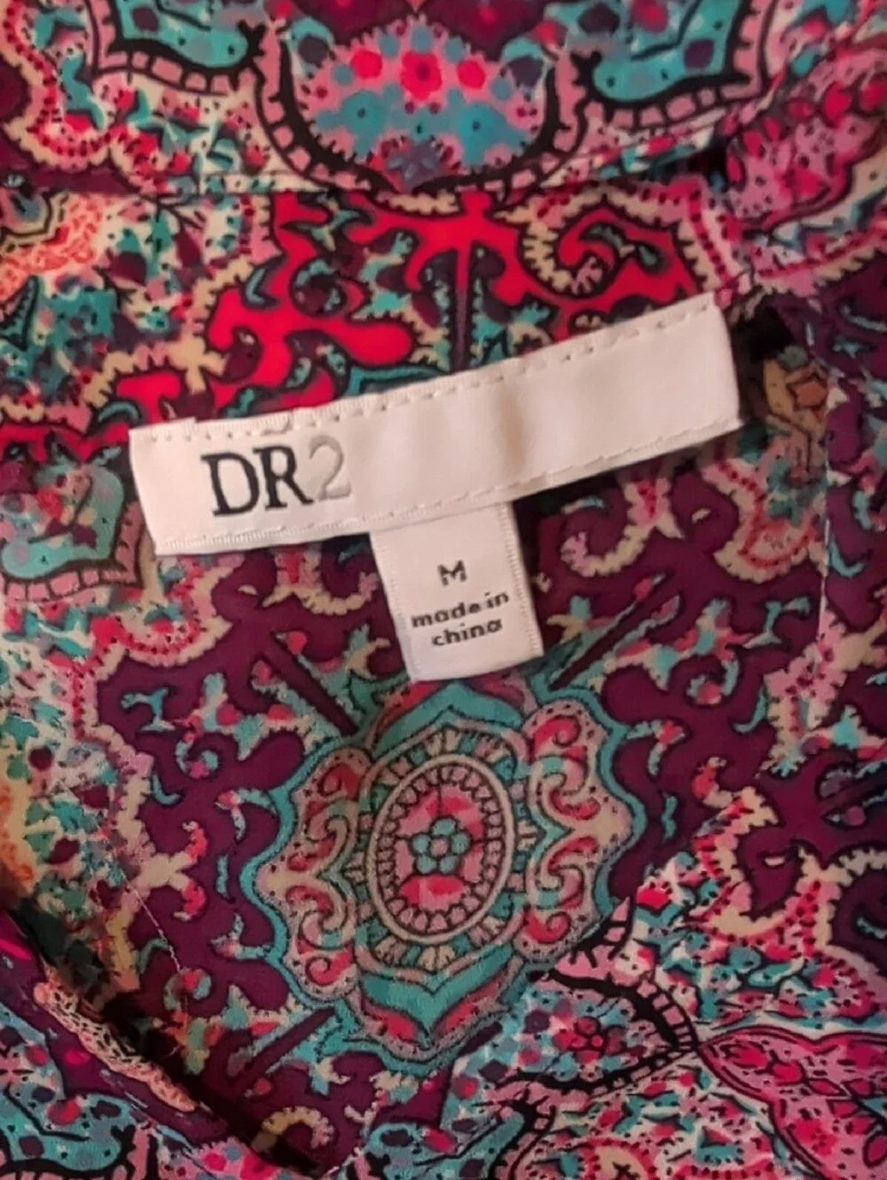 DR2 Pink & Teal Mosaic Cap-Sleeve Casual Top